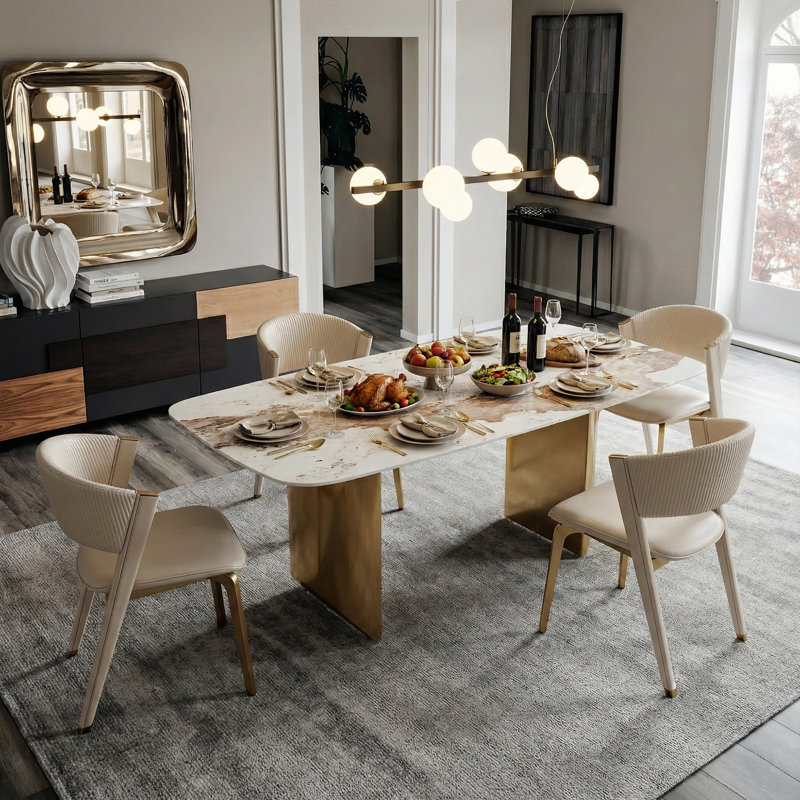 Mercer41 Dashona White Rectangular Sintered Stone Dining Table